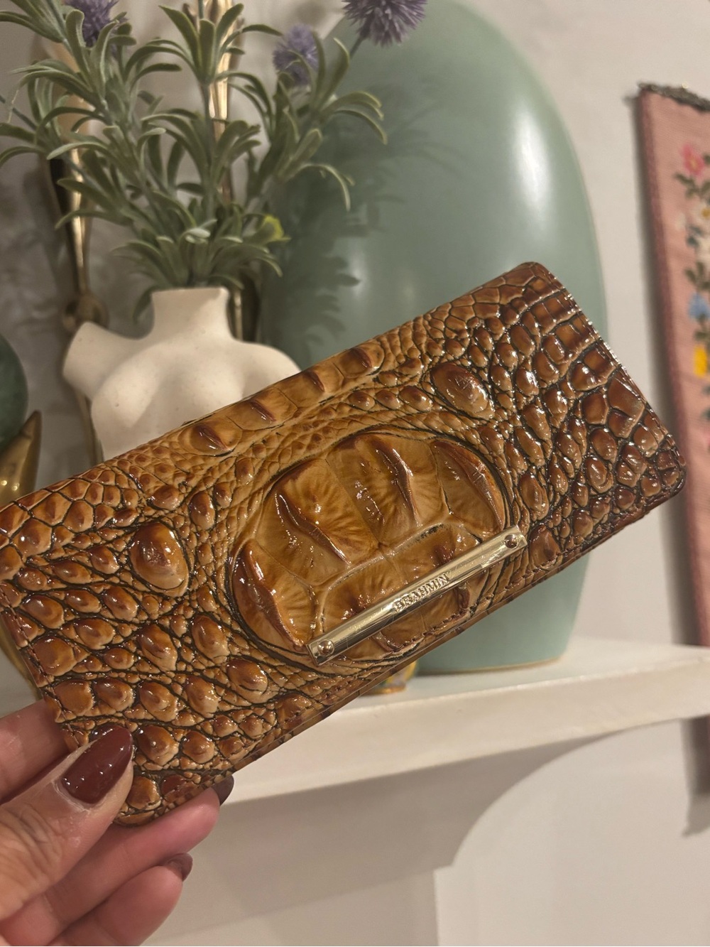 Brahmin Croc-Embossed Amber Leather Card Holder